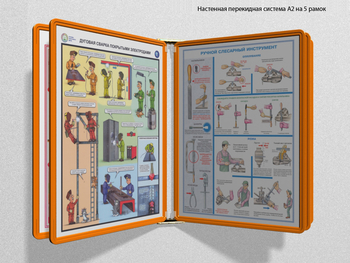 Настенная перекидная система а2 на 5 рамок (оранжевая) - Перекидные системы для плакатов, карманы и рамки - Настенные перекидные системы - магазин "Охрана труда и Техника безопасности"